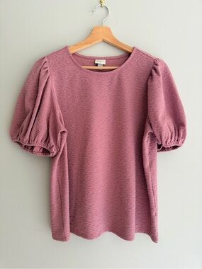 A new day Mauve Puff-Sleeve Textured Top